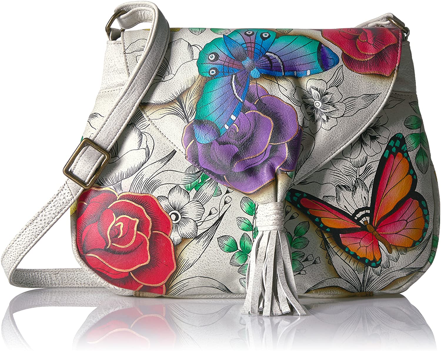 Price:$199.00    Anna by Anuschka Womens Genuine Leather Medium Flap-Over Hobo Handbag | Hand Painted Original Artwork | Floral Paradise,One Size  Clothing