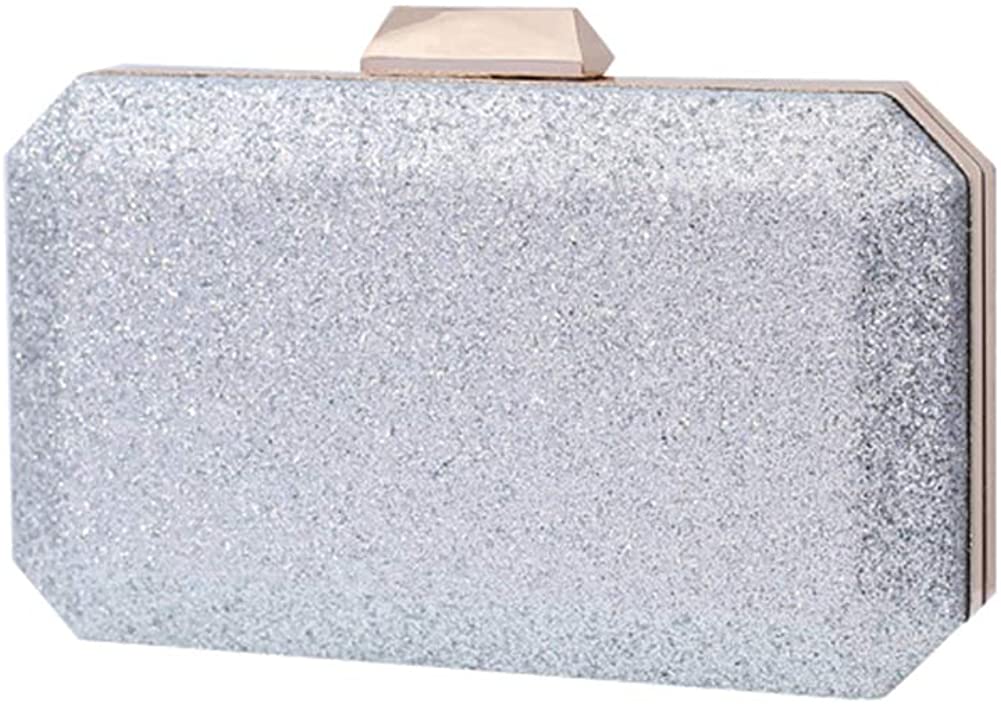 Price:$21.99 L-COOL Cute Glistening Evening Clutch Purse Shoulder Bag Crossbody Handbag With 2 Gold Chain For Women (Silver)  Handbags   