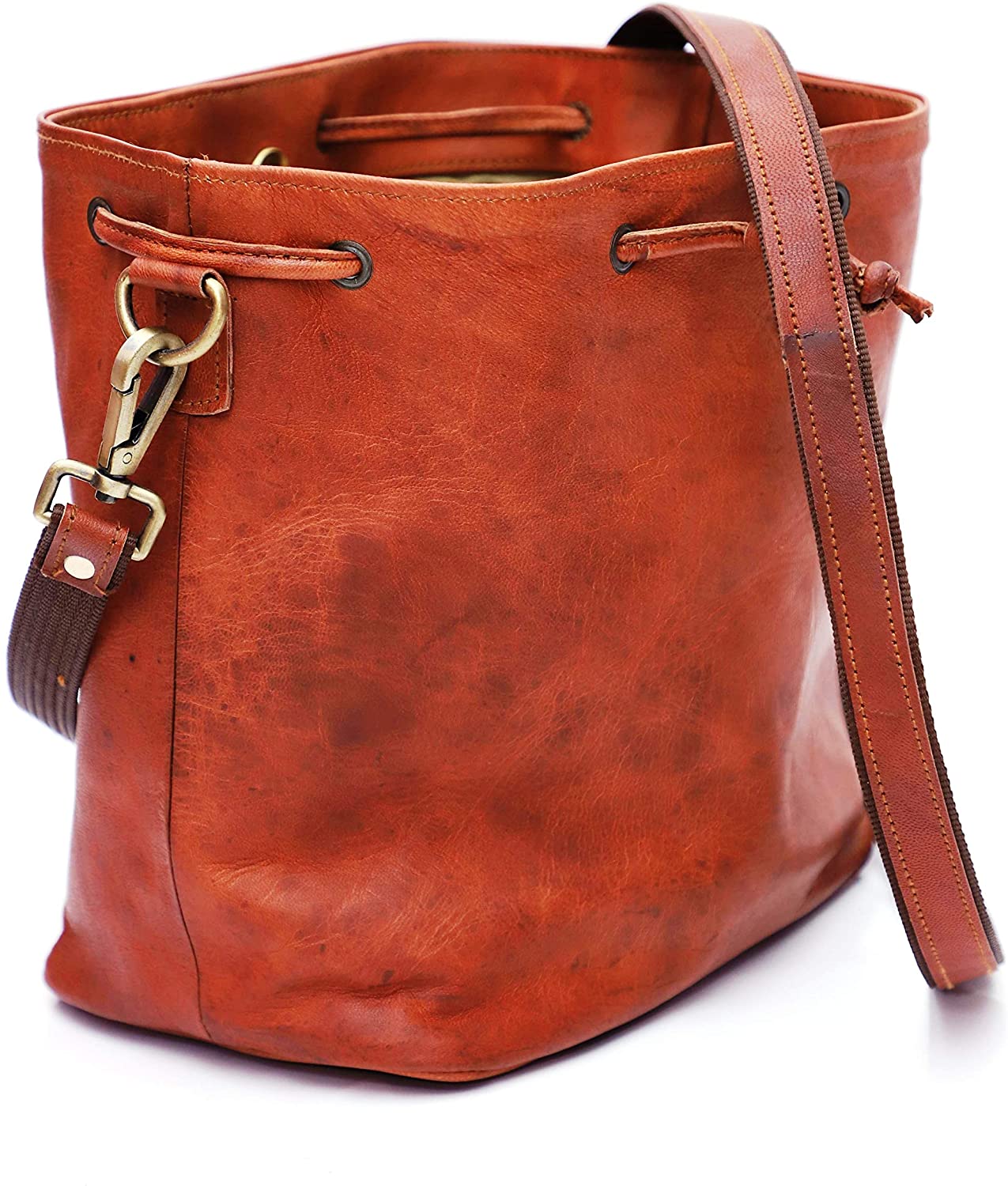 Price:$35.99    Krishna Leather Handmade Tote Bag Women Purse Hobo Shoulder Bag Potali Bag Bucket Bag Natural Brown Pure Goat Leather Vintage  Clothing