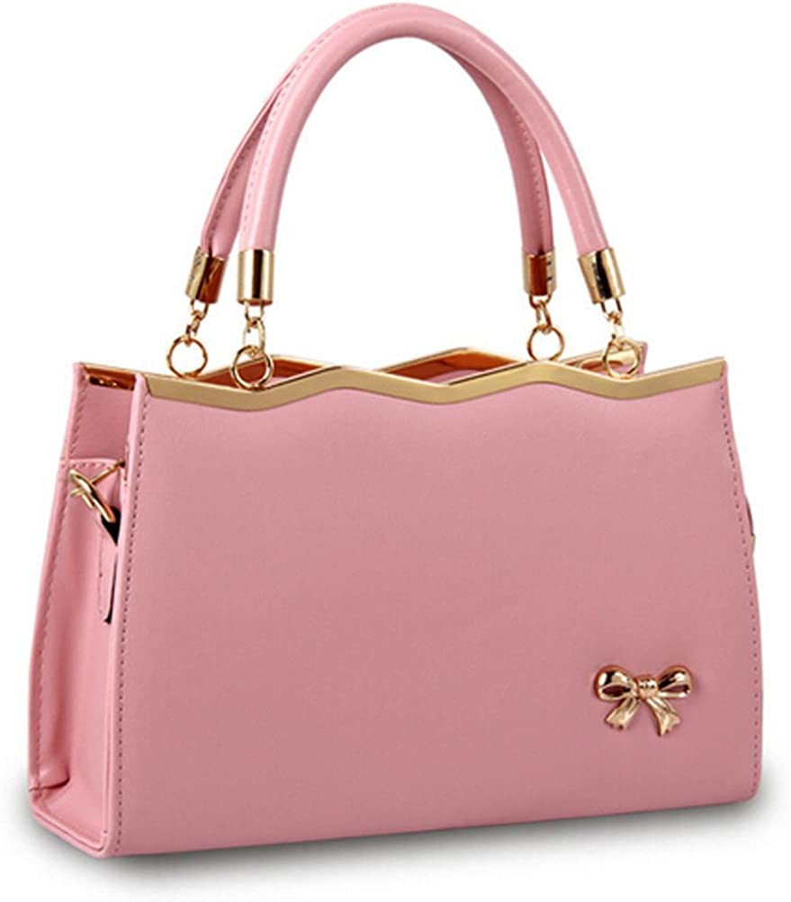Price:$21.99    Mogor Womens PU Leather Bow Tote Handbag Shoulder Bag Pink  Clothing