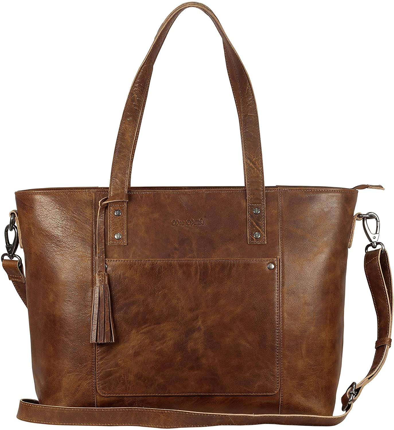 Price:$88.99    Women's Genuine Leather Tote Shoulder Bag from Mou Meraki, Big Capacity Travel Handbag  Clothing