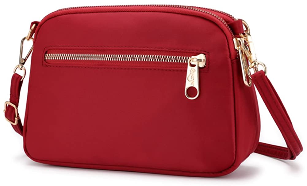 Price:$14.99 Collsants Small Crossbody Purse Mini Nylon Travel Shoulder Bag Multi Zipper Pockets (Red)  Handbags   