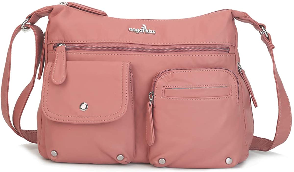 Price:$28.99 Multi Pocket Crossbody Bag for Women, Ultra Soft Washed Vegan Leather Shoulder Purse (AB1901-24#91PINK)  Handbags   