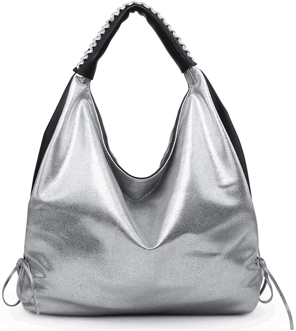 Price:$35.99    Shomico Hobo Bags For Women Shoulder Handbags Ladies Large Fashion Vintage Purse Metallic (Lager, Silver Black)  Clothing