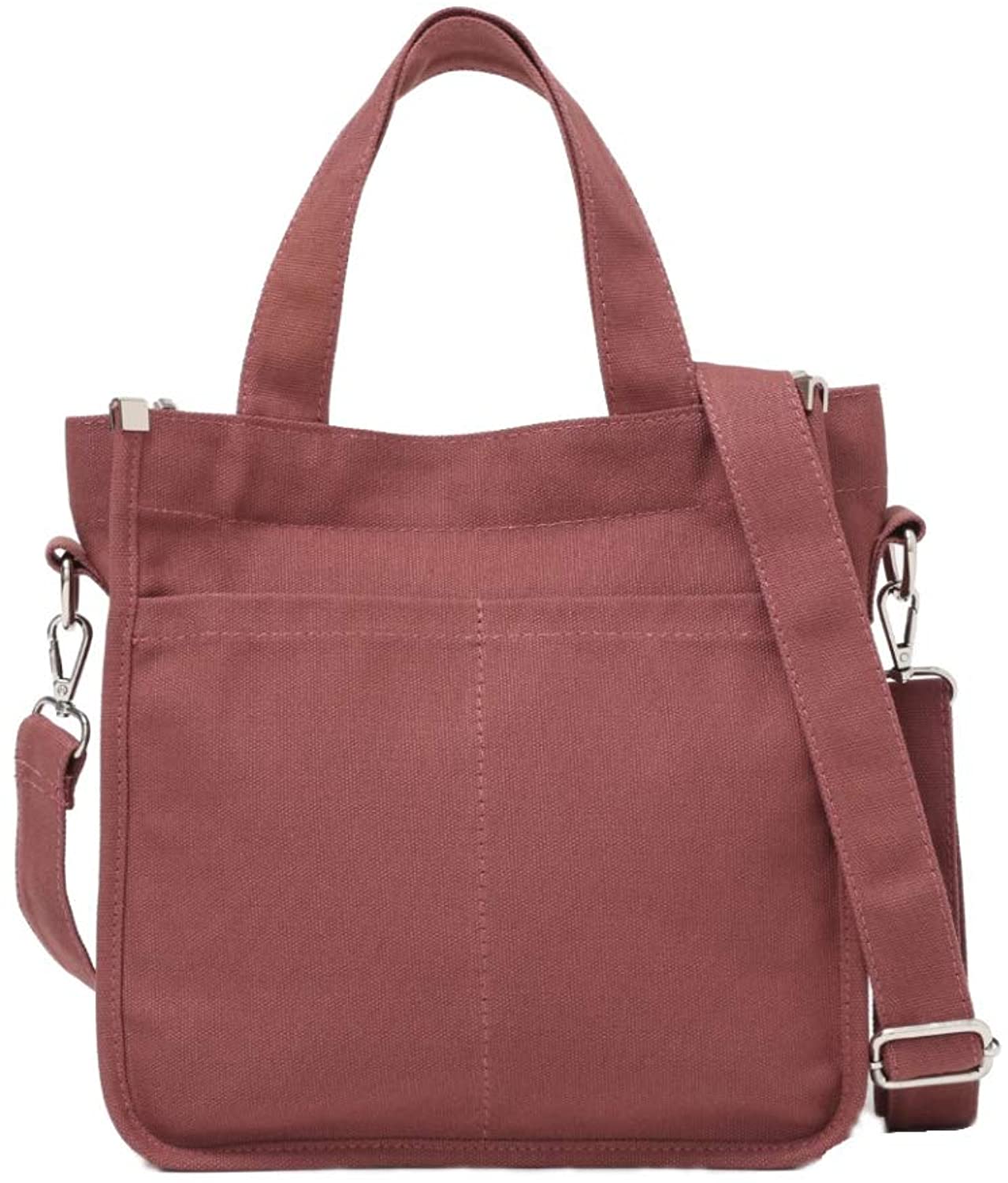 Price:$19.99 Jeelow Small Canvas Tote Handbag Shoulder Crossbody Bag Purse With Zipper & Pockets For Men & Women (Dull Red)  Handbags   