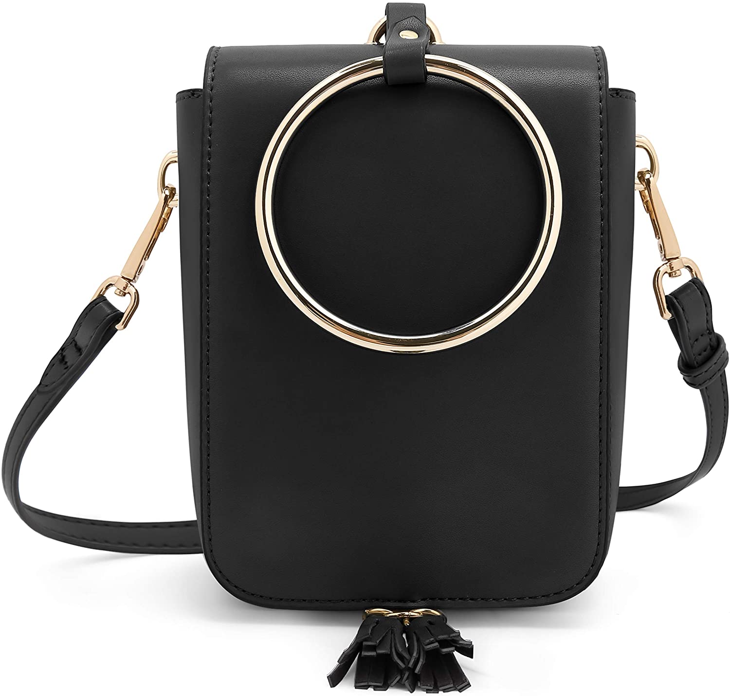 Price:$19.99 Miss CeCe Women Crossbody Bags Small Handbag Cellphone Purse Wallet Ladies Shoulder Bags with Metal Ring (Black)  Handbags   
