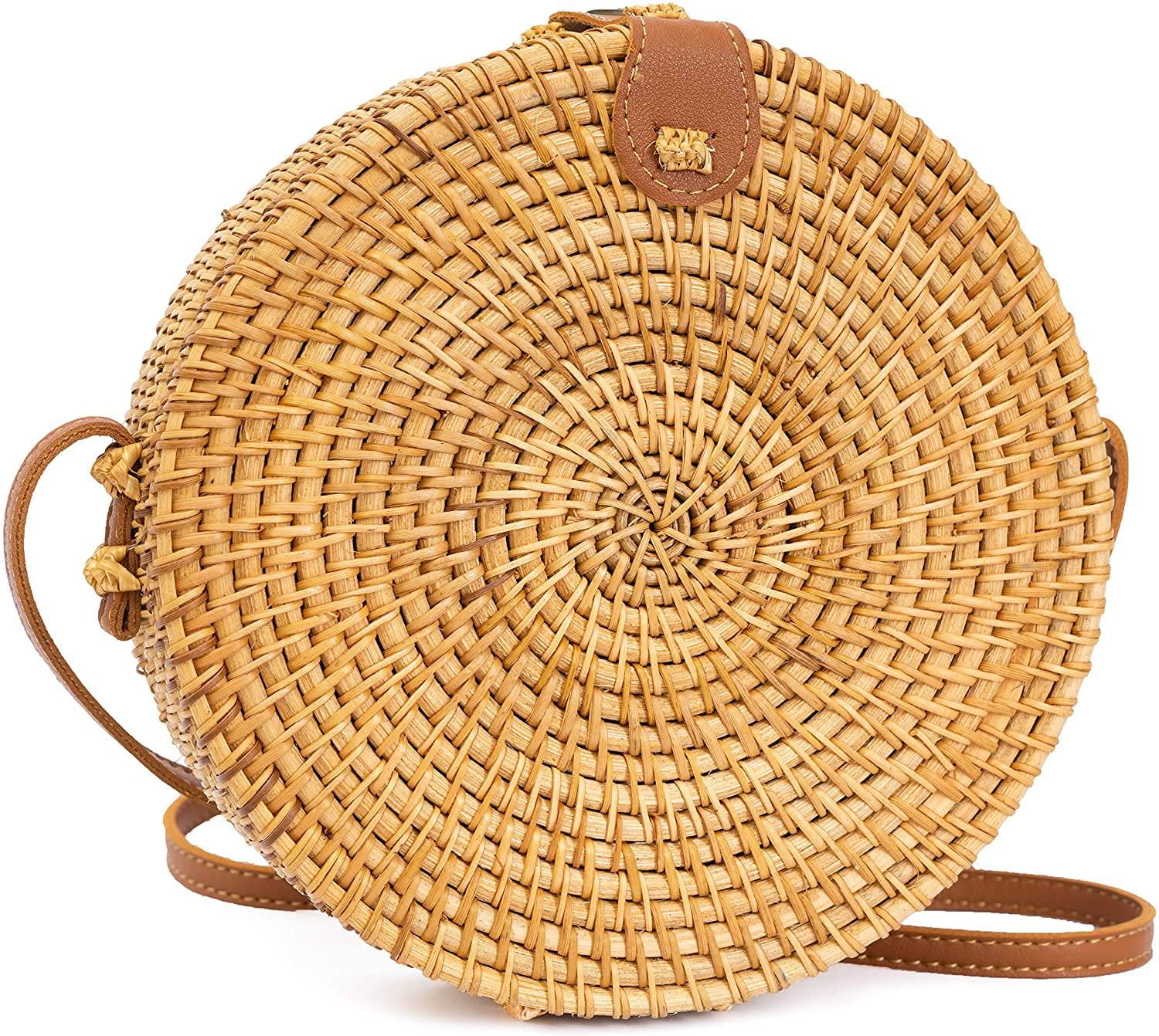 Price:$19.95 Rattan Bags For Women Straw Wicker Purse Round Crossbody Shoulder Summer Wallet  Handbags   