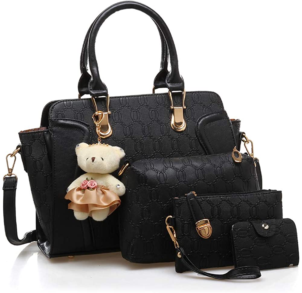 Price:$22.99    Women 4 Pcs Handbags Set, Tote Bag Top Handle Shoulder Crossbody Bag Wallet Card Holders Pack, Black  Clothing