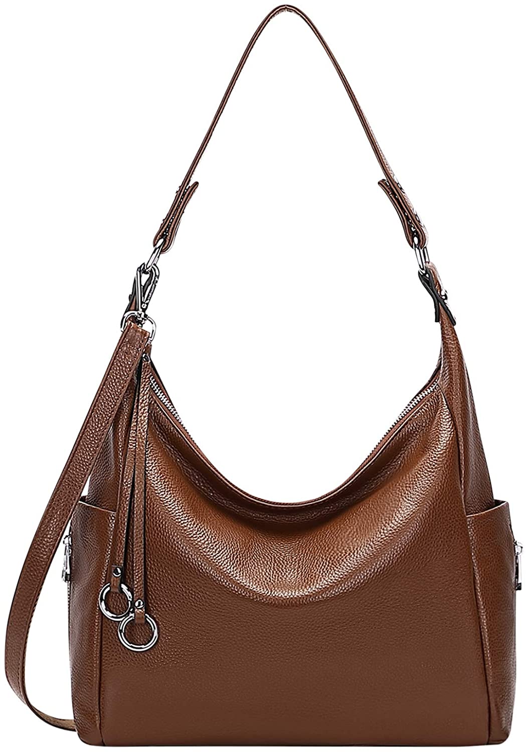 Price:$69.78    OVER EARTH Genuine Leather Purses and Handbags Shoulder Bags for Women Ladies Hobo Crossbody Purse Large(O116-2E Dark Brown)  Clothing