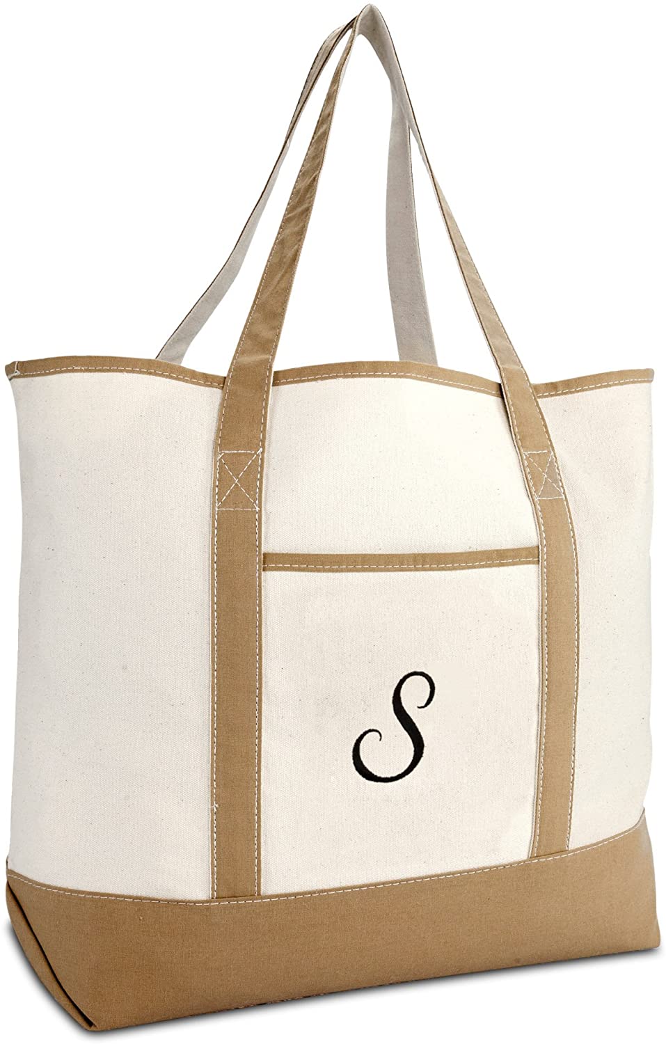 Price:$16.94 DALIX Women's Natural Tote Bag Shoulder Bags Brown With Monogram Letter S  Handbags   