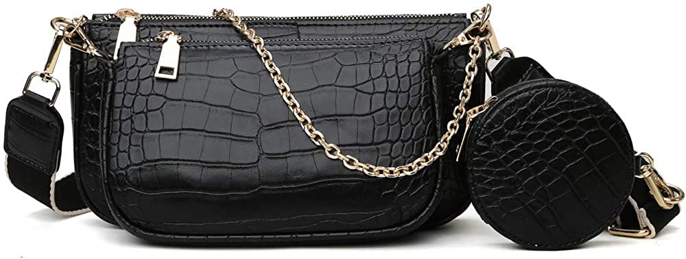 Price:$30.99 Ladies leather shoulder bag and wallet crossbody bag ladies handbags casual handbag and Coin Purse 3pcs bags for women (black)  Handbags   