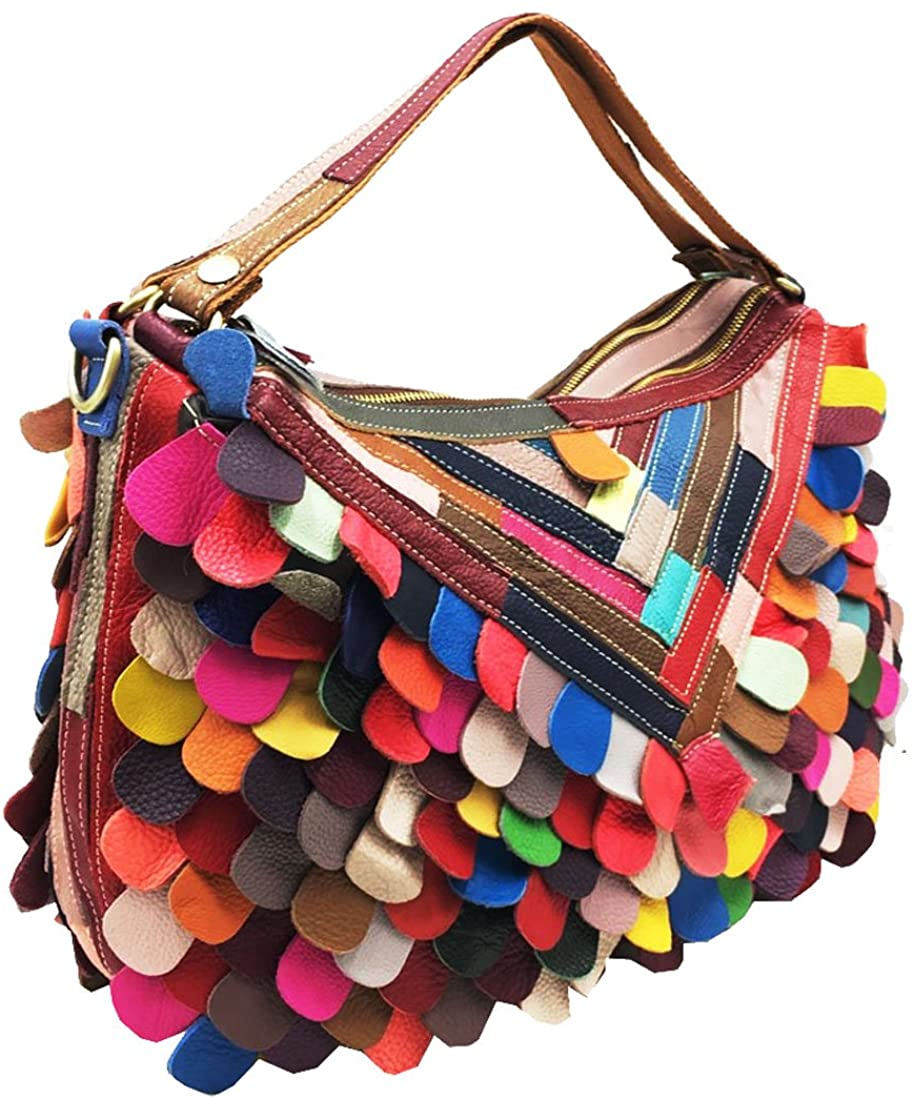 Price:$63.90 Heshe Women’s Multi-color Leather Handbags Totes Top Handle Bag Shoulder Bags Ladies Purses Cross Body Bag (Colorful)  Handbags   