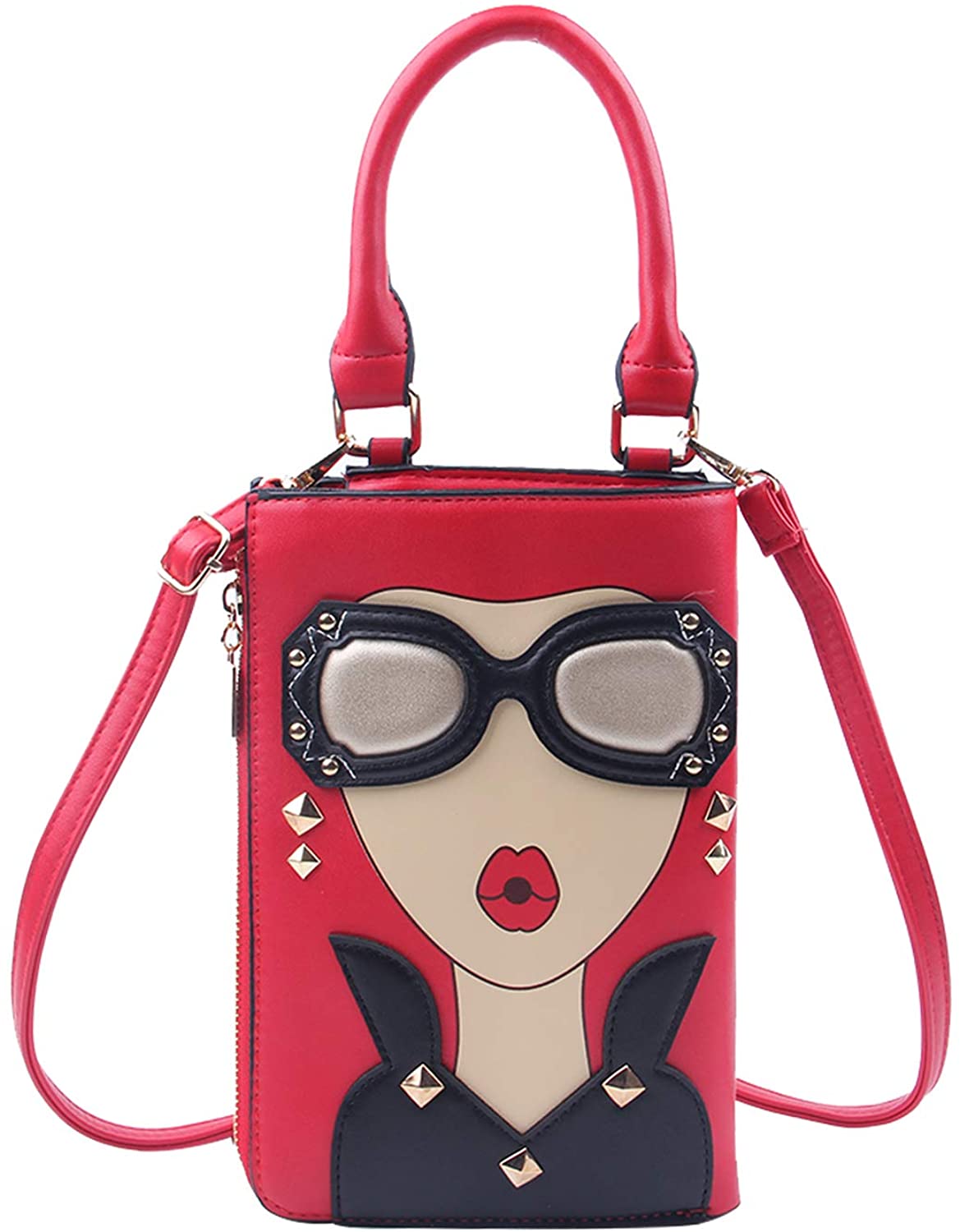 Price:$21.98    Freie Liebe Women Messenger Purse Red Lips Satchel Handbag Lady Face Shoulder Crossbody Bags Top Handle Clutch Bag  Clothing
