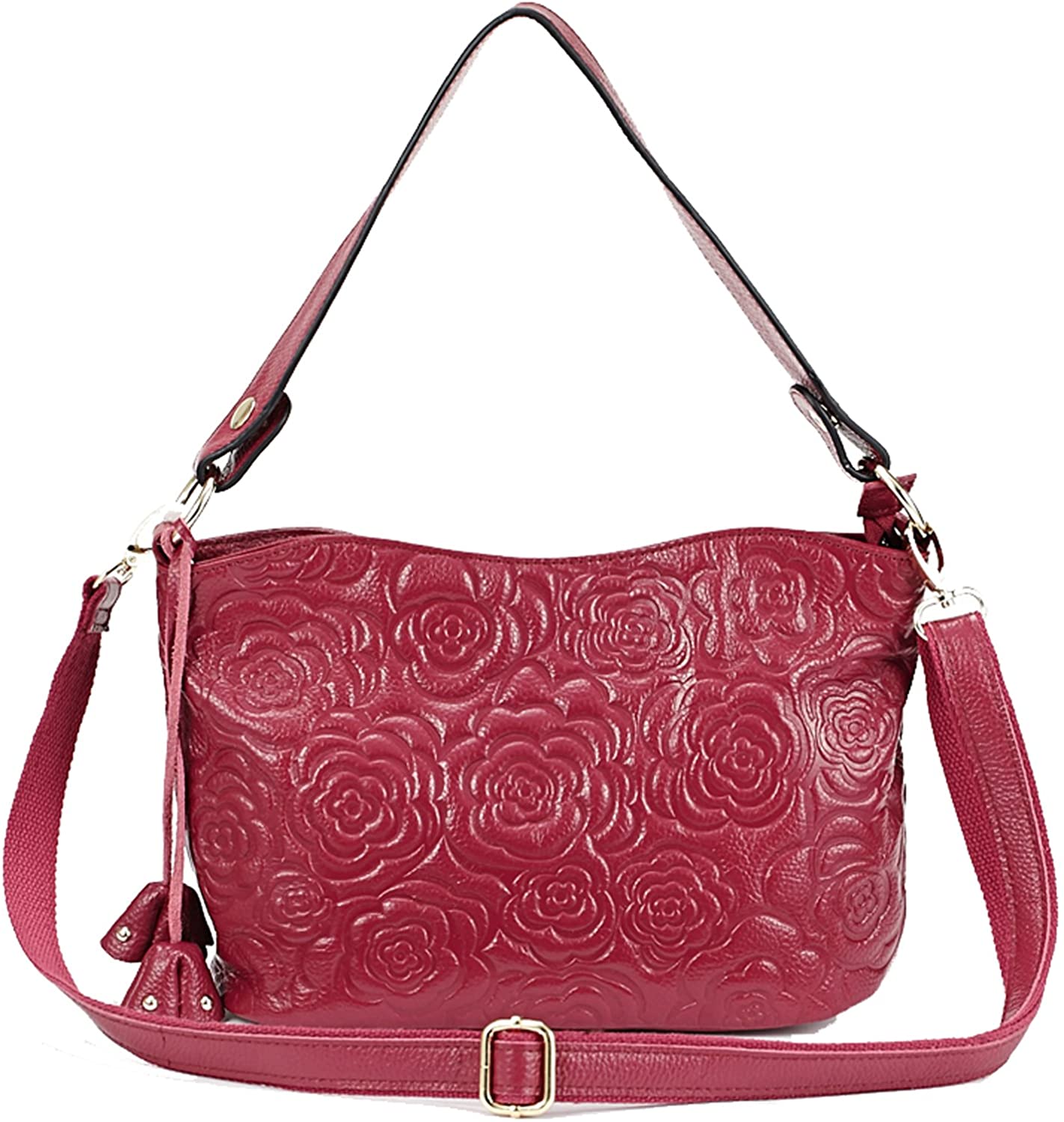 Price:$35.92    Womens Rose Embossed Leather Shoulder Bags Ladies Cross Purses Zipper Handbags Satchel (light purple)  Clothing