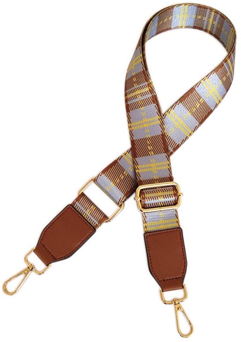 Price:$14.99 1.5" Wide Plaid Purse Strap Replacement Guitar Style Canvas Crossbody Shoulder Bag Straps for Handbags with Gold Hardware (light brown)  Handbags   