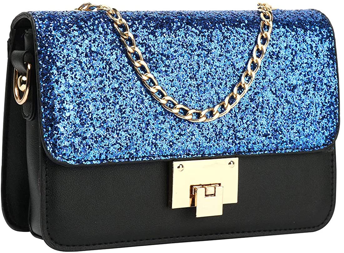 Price:$20.99 Evening Bags for Women Crossbody Bag Chain Shoulder Evening Clutch Black Purse Formal Bag (Blue)  Handbags   