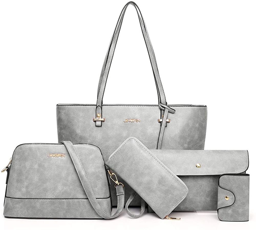 Price:$36.59 Women's handbag shoulder bag handbag for women and crossbody bag 5 pieces bag for women(gray)  Handbags   