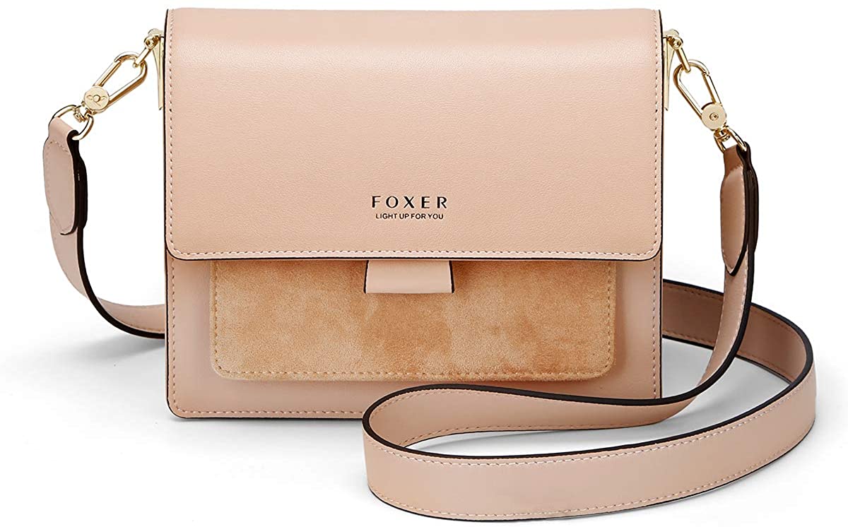 Price:$46.99 iFOXER Women's Crossbody Shoulder Bag Split Leather Small Flap Lady Purse Female Cross Body Bag (Apricot)  Handbags   