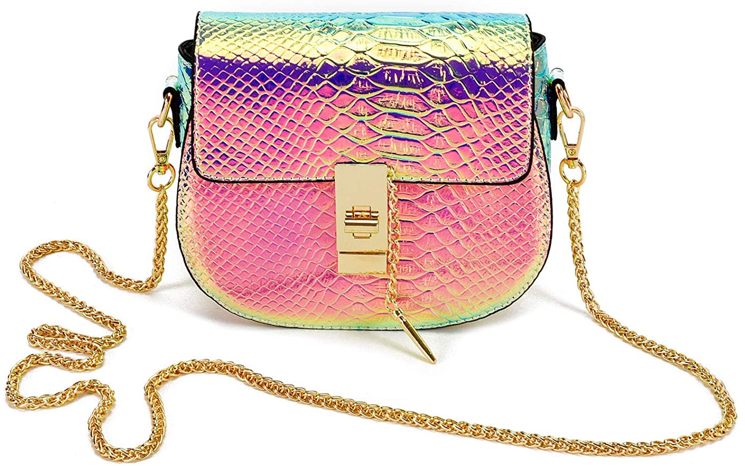 Price:$20.99 Freie Liebe Women Hologram Laser Shoulder Bag Shiny Charming Holographic Chain Handbag Crossbody Bag Purse  Handbags   