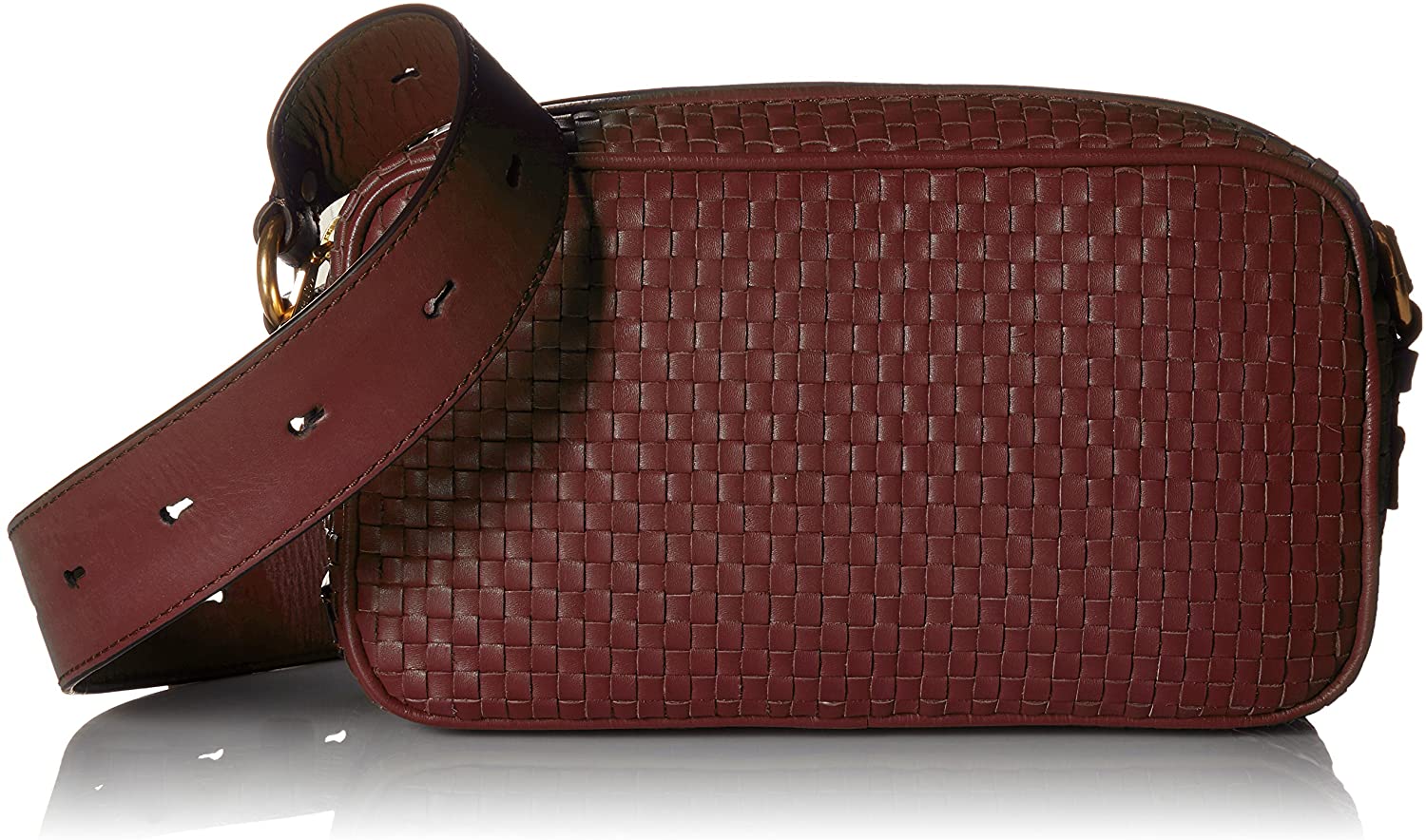 Price:$0.00 Cole Haan Zoe Woven Leather Camera Crossbody Shoulder Bag, fired brick  Handbags   