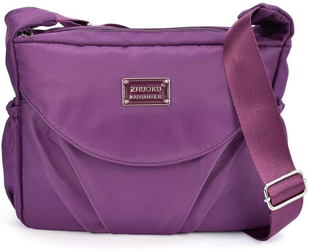 Price:$19.99 LIFEMATE Water Resistant Nylon Shoulder Handbag Crossbody Bag for Women (Purple)  Handbags   