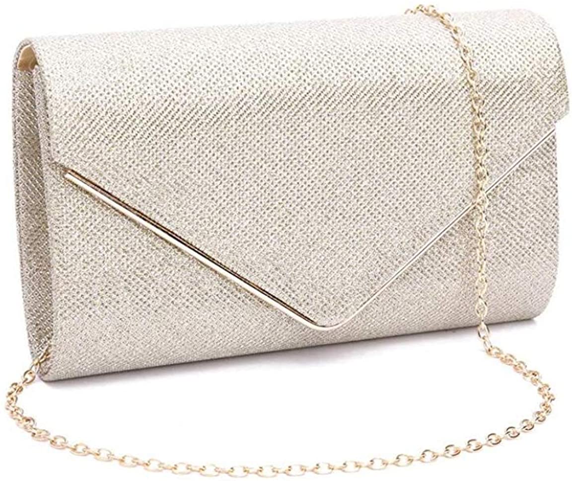 Price:$13.99 ZIUMUDY Women's Shinny Envelope Clutches Evening Party Handbag Purse Shoulder Chain Bag (Gold)  Handbags   