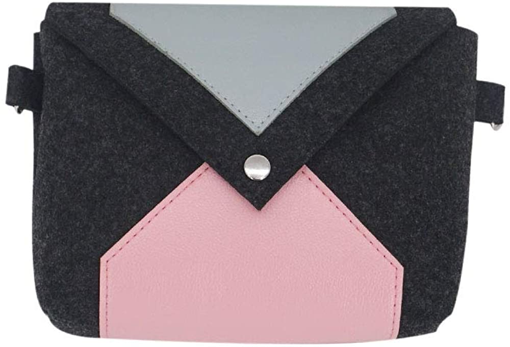 Price:$5.09 Crossbody Felt Minimalist Purse, Medium Size Handbag, Pink and Grey Shoulder Bag, Long Leather Strap Purse, Gift For Her  Handbags   