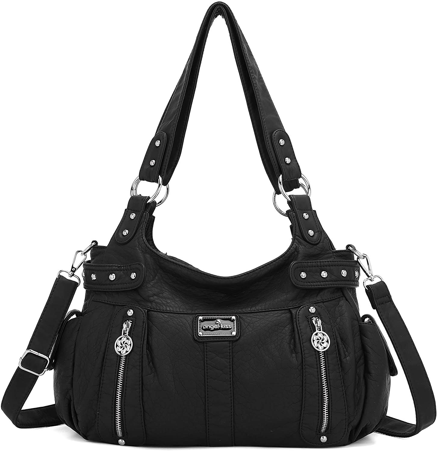 Price:$33.99    Angelkiss Large Purses and Handbags for Women Washed Faux Leather Crossbody Hobo Satchel Shoulder Handbag Tote Purse  Clothing