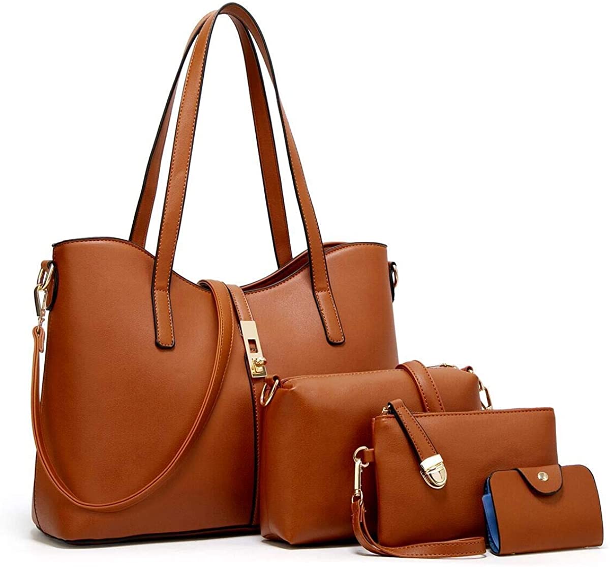 Price:$29.99 YTL Women Fashion Synthetic Leather Handbags+Shoulder Bag+Purse+Card Holder 4pcs Set Tote  Handbags   
