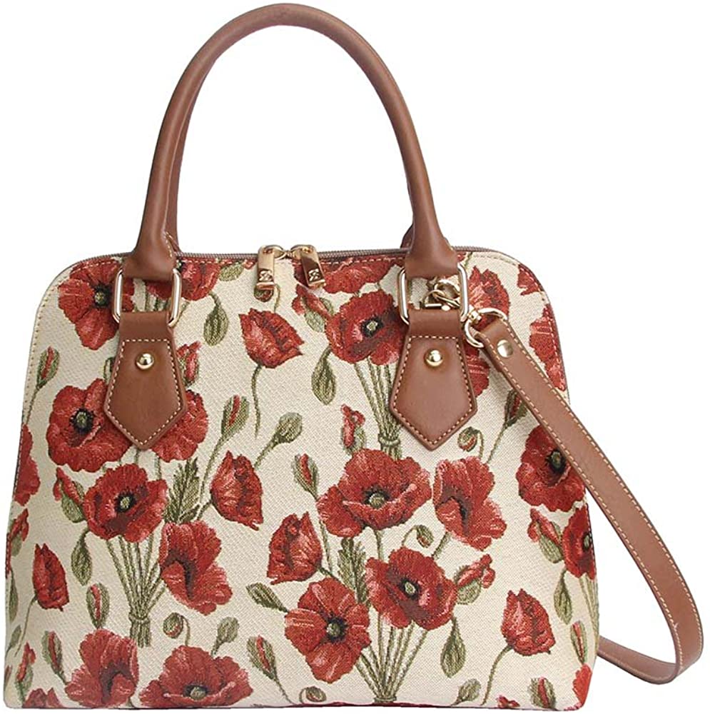 Price:$44.99    Signare Tapestry Handbag Satchel Bag Shoulder bag and Crossbody Bag and Purse for women with Poppy Flower (CONV-POP)  Clothing