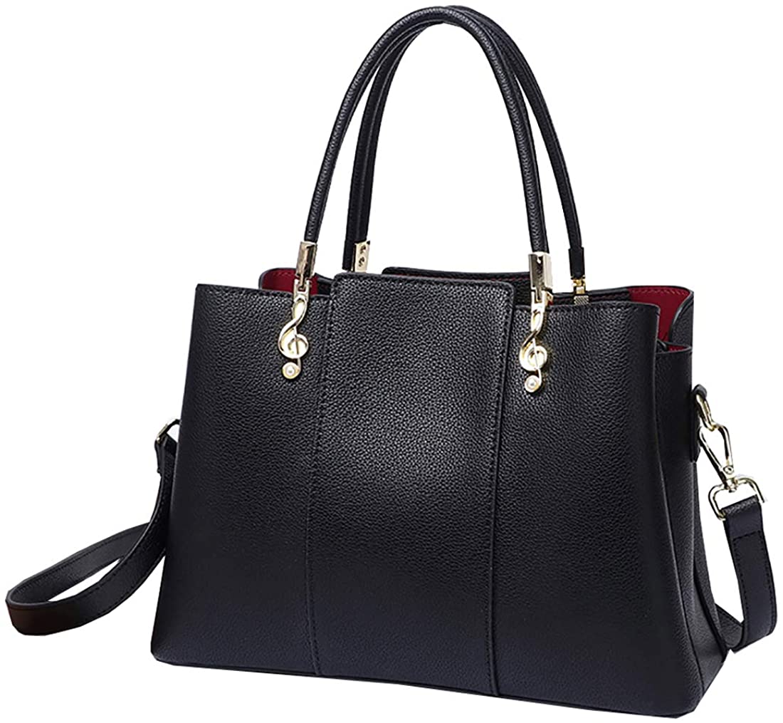 Price:$58.90    Iswee Leather Womens Handbags Tote Bag Top Handle Bags Shoulder Handbag Ladies Purse Crossbody Bag (Black)  Clothing