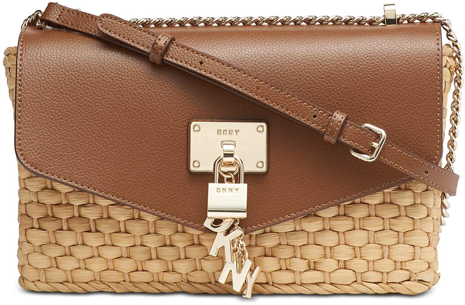 Price:$198.00 DKNY Elissa Medium Chain Strap Shoulder Bag (Straw/Vicunia)  Handbags   