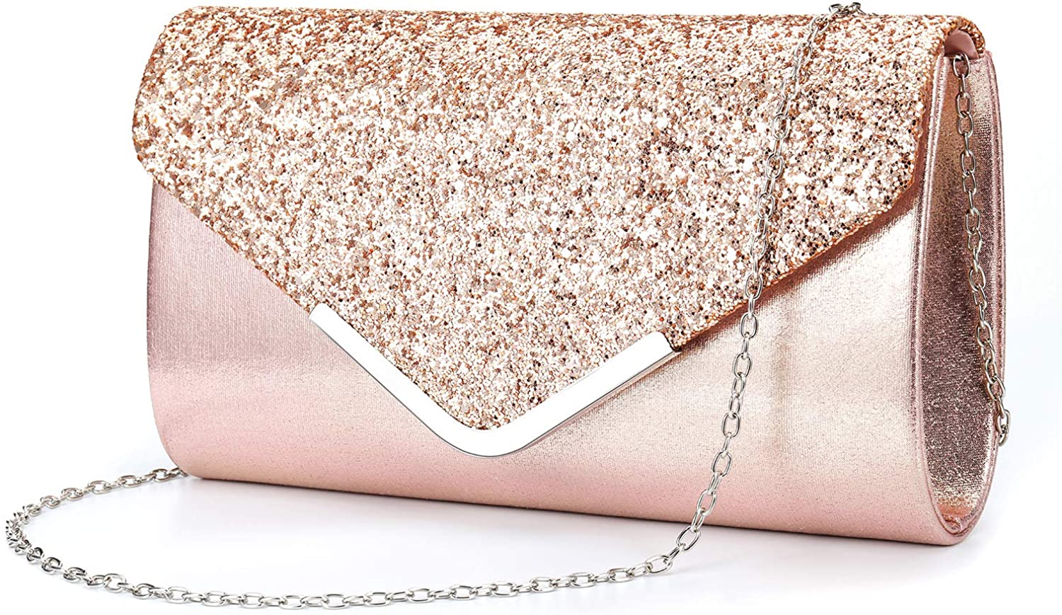 Price:$13.99 ZIUMUDY Women's Sparkle Evening Bags Envelope Clutches Shoulder Chain Handbag Bridal Wedding Purse (Pink)  Handbags   