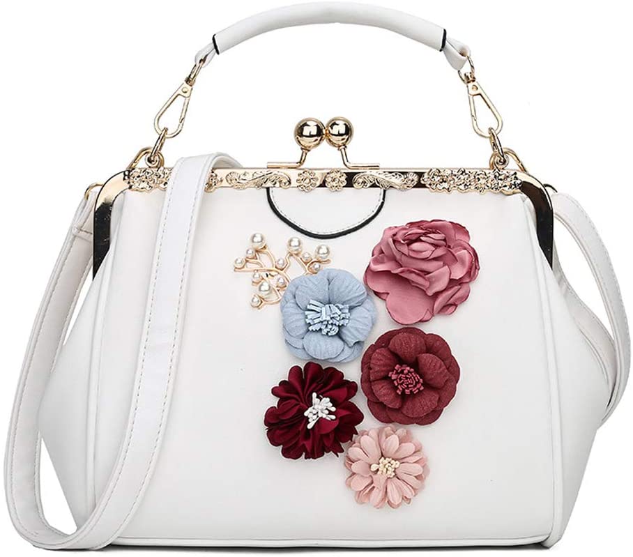 Price:$17.95 Abuyall Women's Retro Handbag Kiss Lock Shoulder Bag Vintage Purse Flowers H  Handbags   