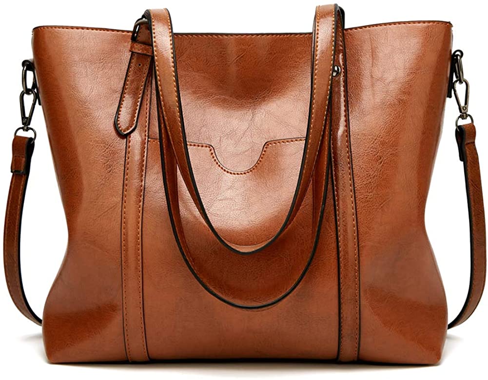 Price:$39.99    Women Bag Top Handle Satchel Vintage Shoulder Bag Tote Purse Large Capacity Bags Tote Bag,Leather Purse Handbag Shoulder Bag (Brown)  Clothing