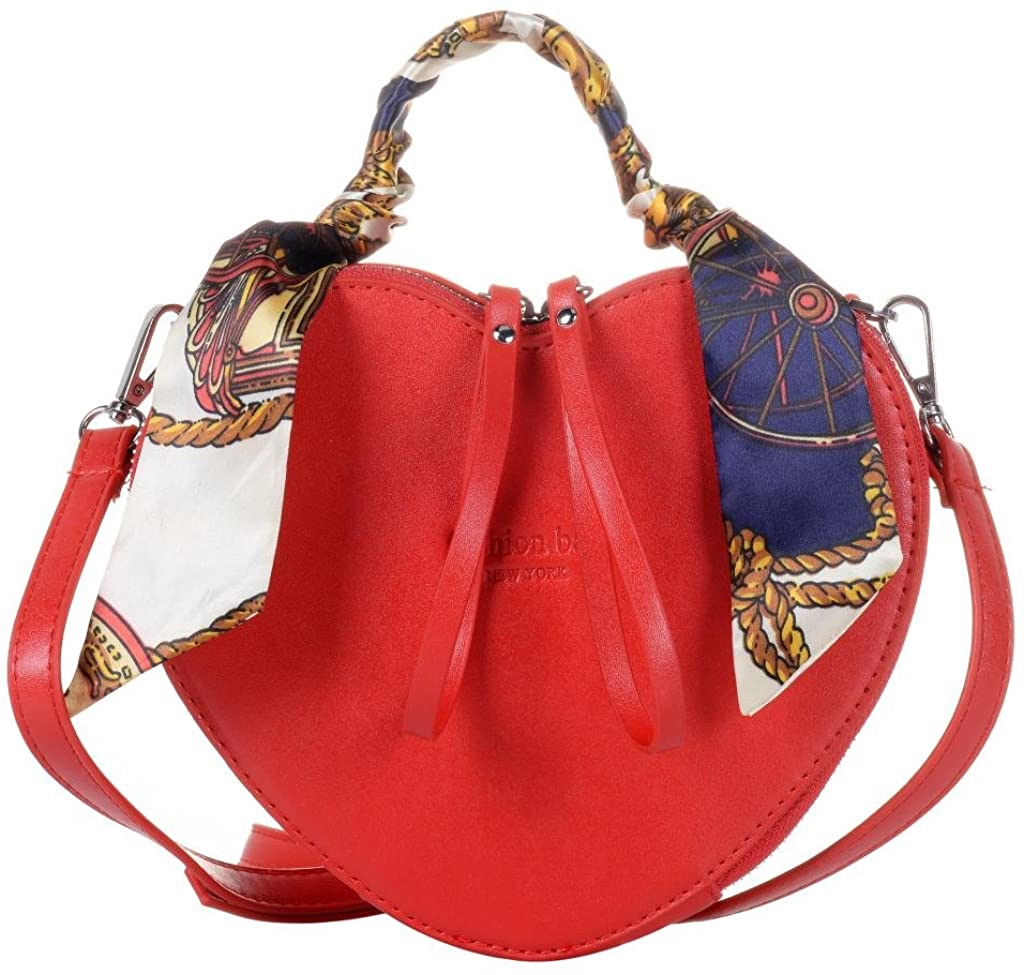 Price:$22.99 QZUnique Women's Heart Shape PU Leather Handbag Exquisite Shoulder Bag Silk Top Handbag Shoulder Bag, color red  Handbags   