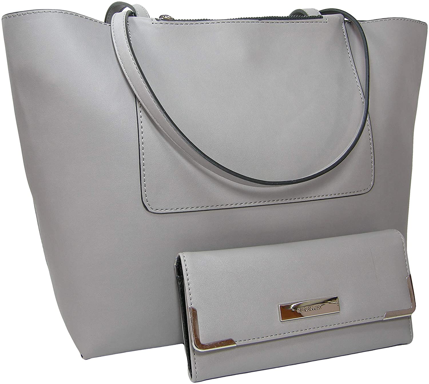 Price:$149.99    New Nine West Logo Purse XL Hand Bag & Matching Check Wallet 2 Piece Set Gray  Clothing