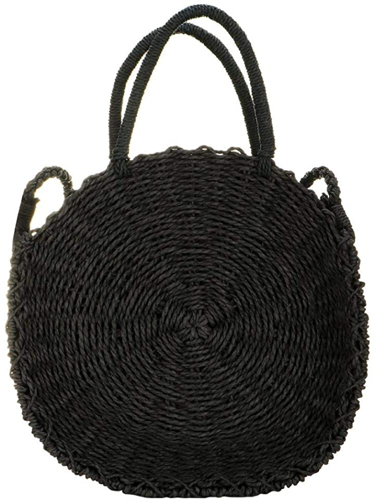 Price:$12.99    Puedo Straw Crossbody Bag Women Weave Shoulder Bag Round Summer Beach Purse and Handbags (Black)  Clothing