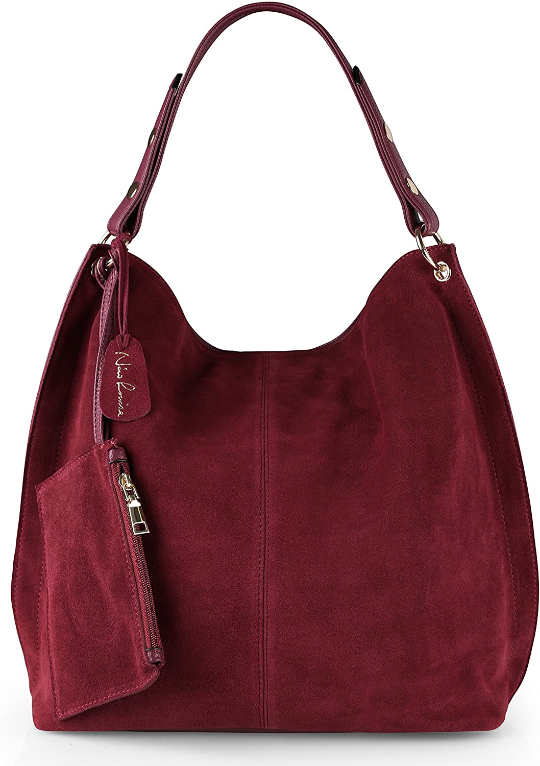 Price:$36.99    Nico Louise Women Genuine Suede Leather Large Hobo Purse Shoulder Bag (Burgundy)  Clothing