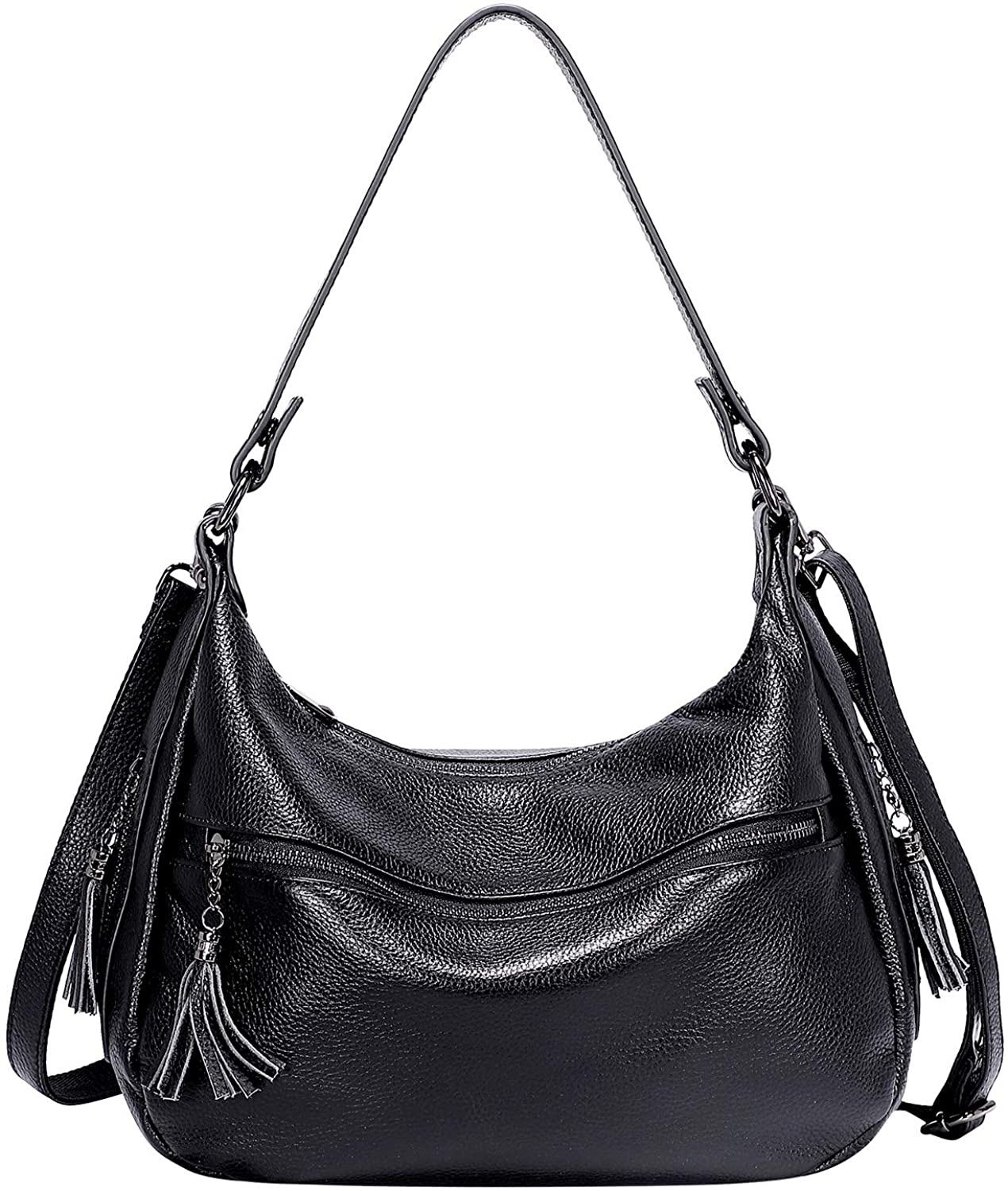Price:$65.57    OVER EARTH Womens Handbags Soft Leather Hobo Shoulder Bag Ladies Crossbody Tote Purses with Tassel(O106E Black)  Clothing