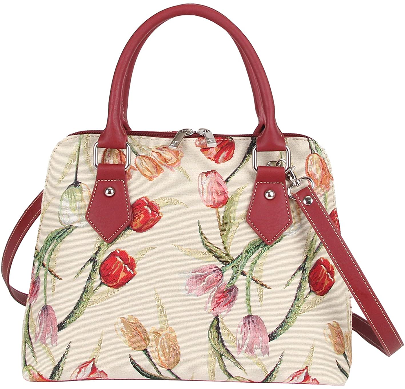 Price:$0.00    Signare Tapestry Handbag Satchel Bag Shoulder bag and Crossbody Bag and Purse for women Tulips White Flower (CONV-TULWT)  Clothing