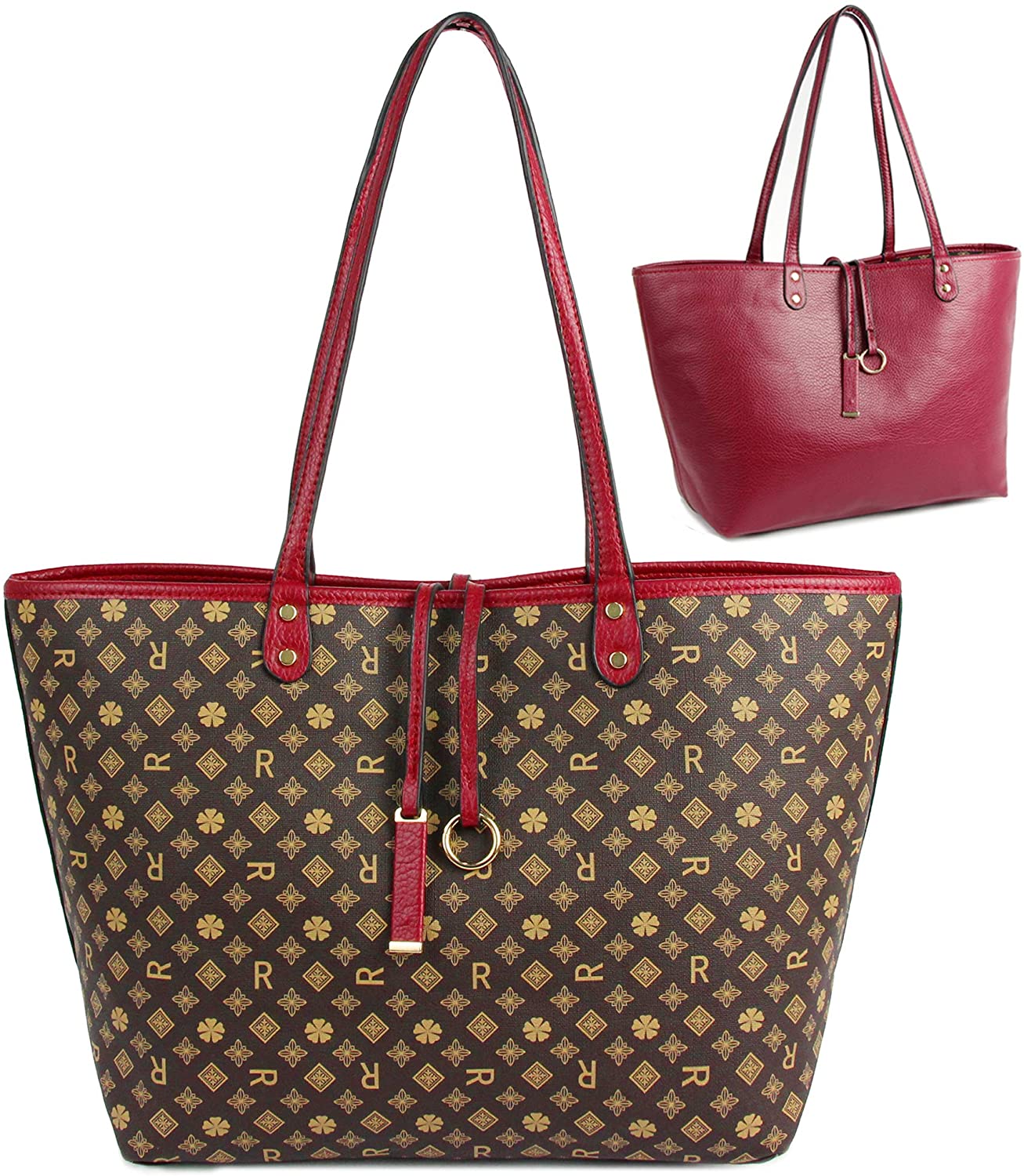 Price:$24.50    Shoulder Bag for Women Reversible Tote Bag Pu Leather Handbags Purse (Brown)  Clothing