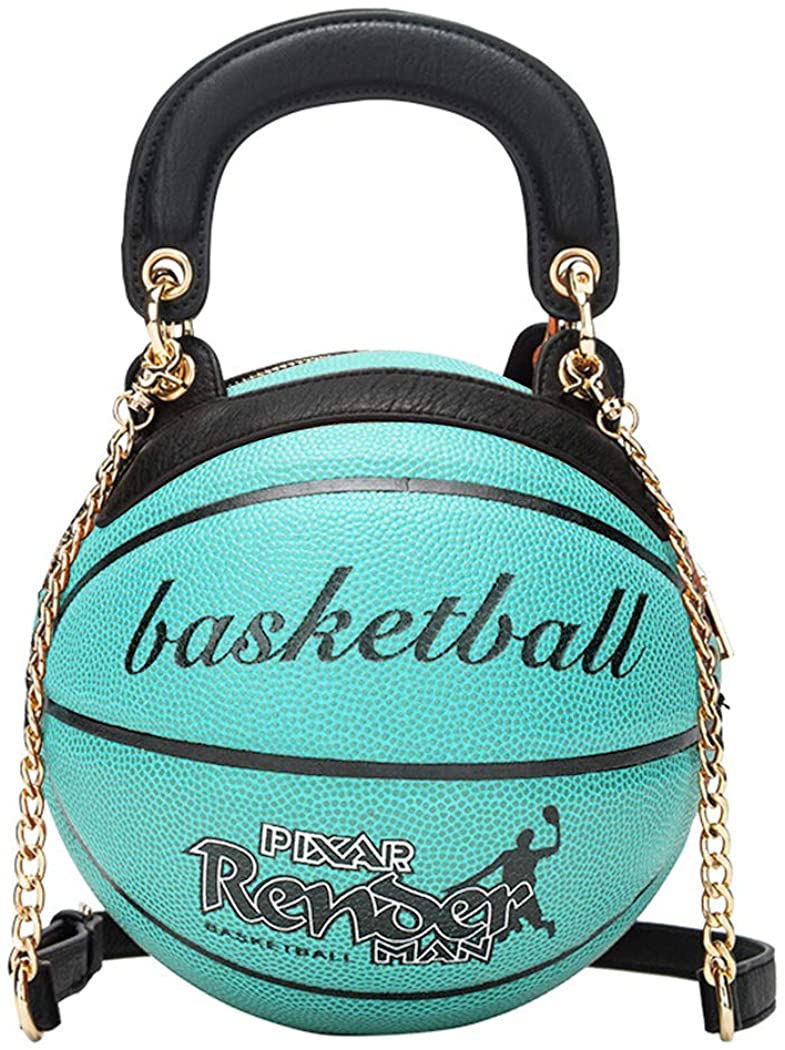 Price:$50.99 Basketball Shaped Shoulder Messenger Handbags Purse Tote Cross Body PU Leather Cute Bag Adjustable Strap for Women Girls (Sky Blue)  Handbags   