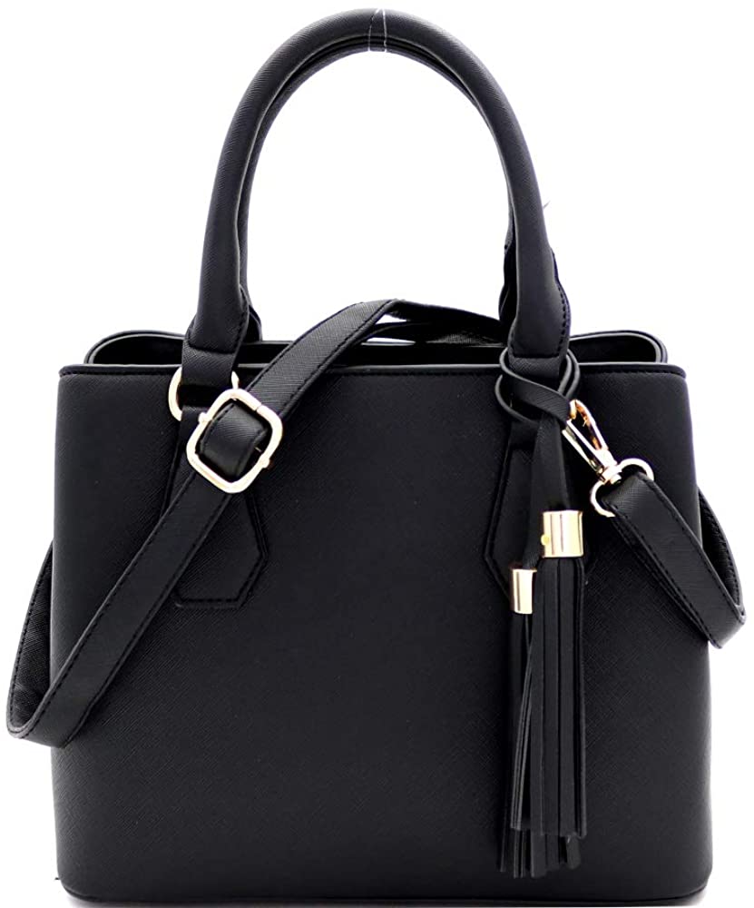 Price:$29.95    Classy Compartment Medium Structured Light Vegan Leather Satchel Shoulder Bag (Medium Tassel - Plain ZBlack)  Clothing