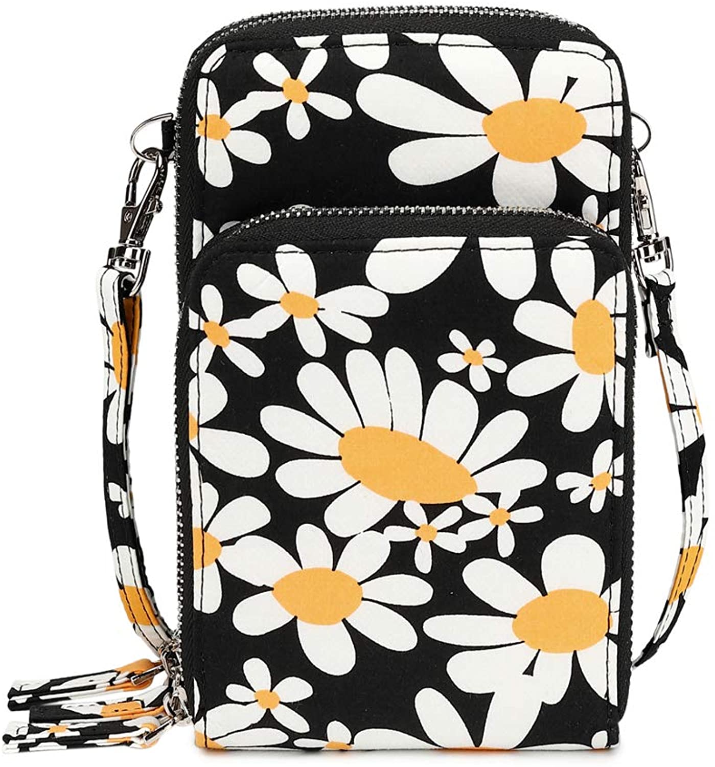 Price:$23.99    Lam Gallery Cell Phone Wallet Purse for Women,Crossbody Wallet Handbags,Card Holder Wallet Purse,Small Cloth Shoulder Bag with Phone Holder (Black Big Daisy)  Clothing