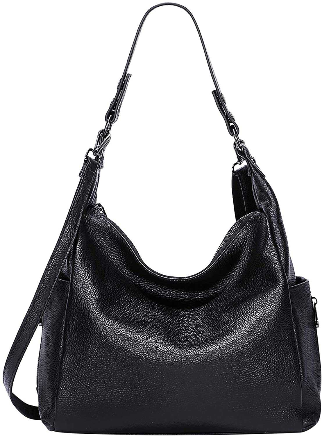 Price:$67.68    OVER EARTH Genuine Leather Purses and Handbags Shoulder Bags For Women Ladies Hobo Crossbody Purse Large (O116E Black)  Clothing
