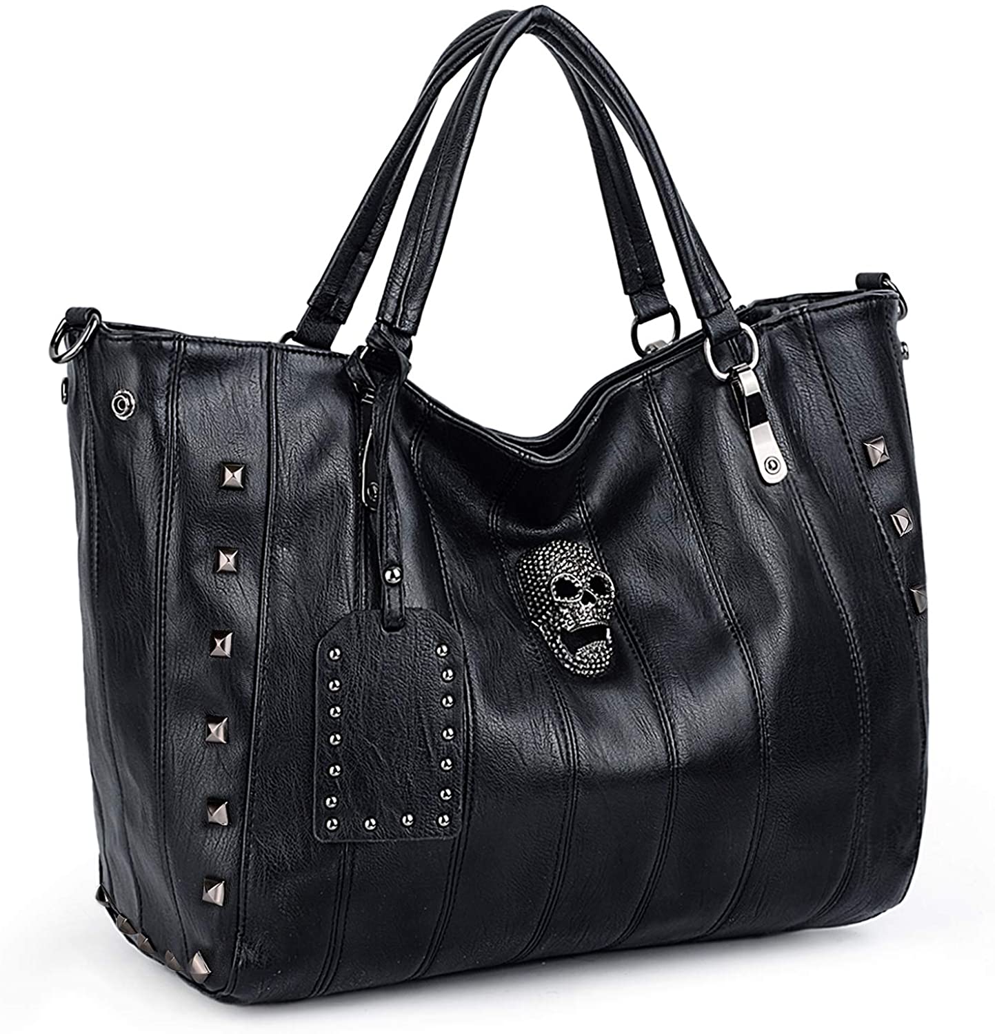 Price:$0.00    UTO Women Skull Tote Bag Top Handles Handbag PU Leather Purse Shoulder Bags Strap  Clothing