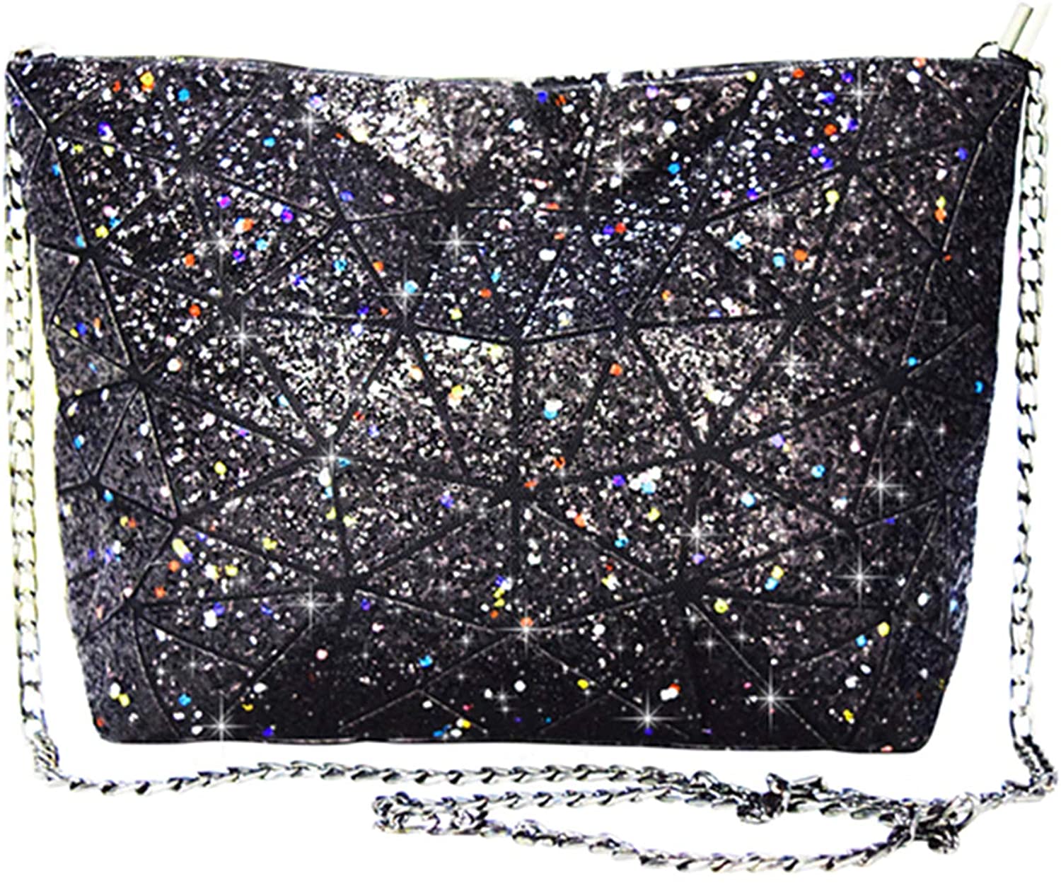 Price:$19.88 Magibag Women Hologram Geometric Diamond Lattice Plaid Shoulder Bag Handbag Purse Female Tote Bags (Black)  Handbags   