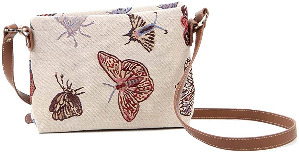 Price:$29.99 Signare Tapestry Crossbody Purse Small Shoulder Bag for Women with Butterfly Design (XB02-BUTT)  Handbags   