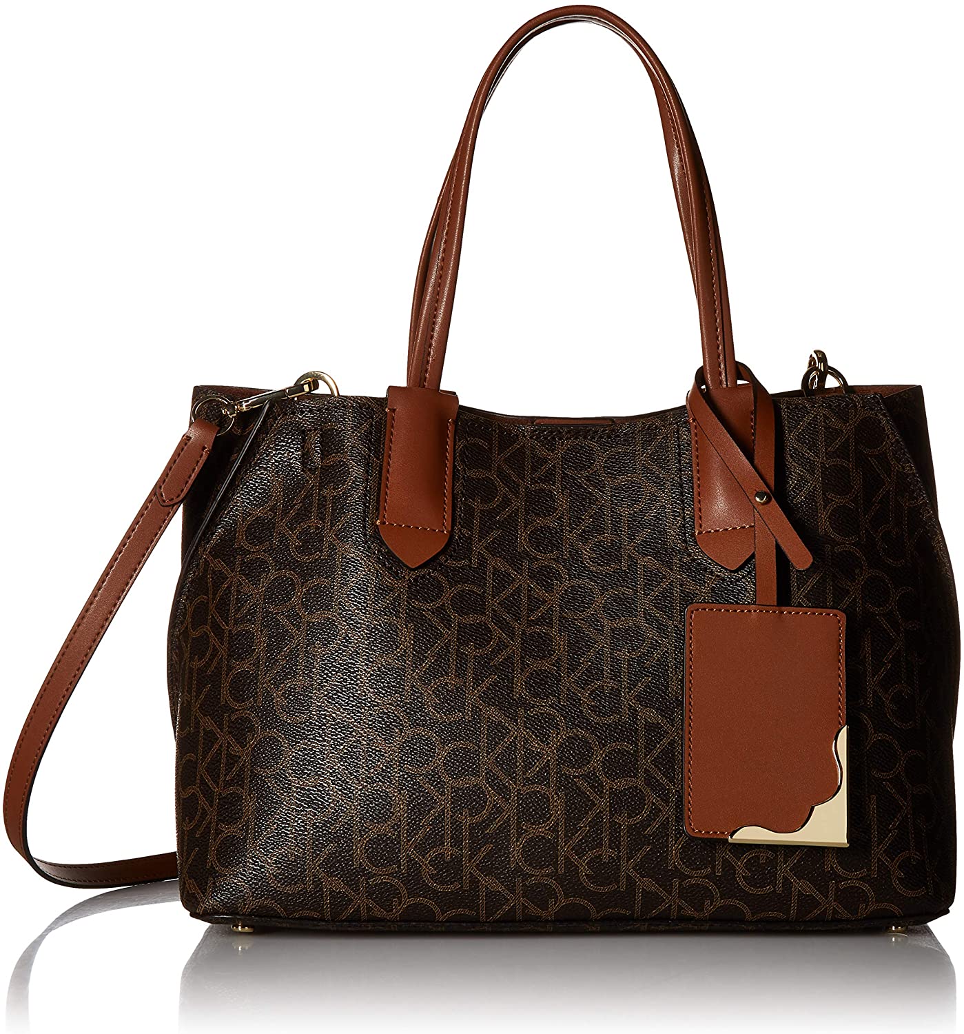 Price:$184.18    Calvin Klein Jacky Monogram Slouchy East/West Tote, brown/khaki/luggage saffiano  Clothing